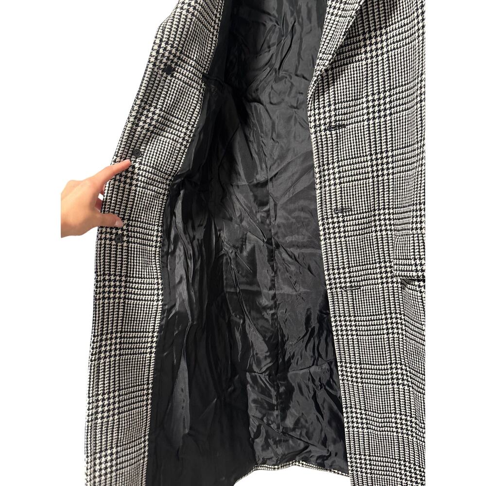 Sandro Women's Black White Plaid Wool Blend Long Coat Size 40 - Picture 8 of 13